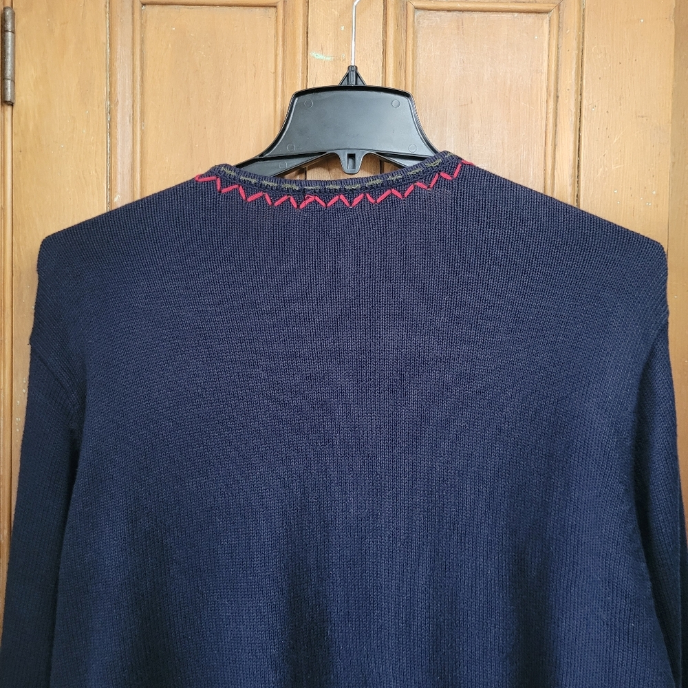 90s Boho Floral Embroidered Cardigan Navy Blue XL 12-14 - Picture 6 of 16